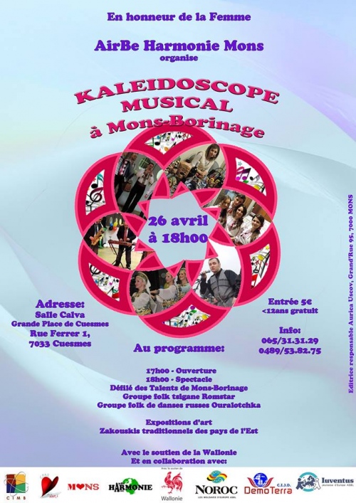 Affiche. Kaleidoscope musical à Mons-Borinage en honneur à la Femme par AirBe. 2014-04-26
